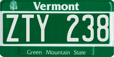 VT license plate ZTY238