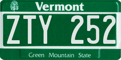 VT license plate ZTY252