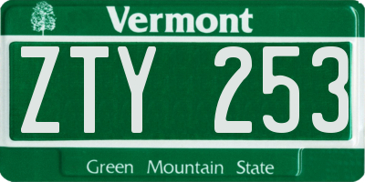 VT license plate ZTY253