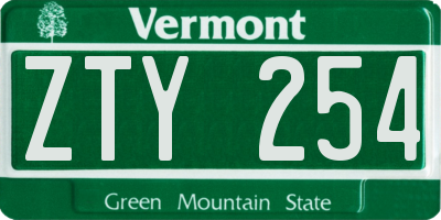 VT license plate ZTY254