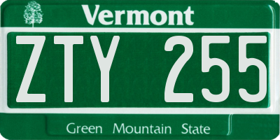 VT license plate ZTY255