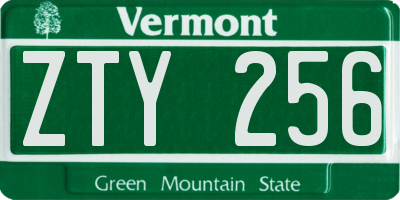 VT license plate ZTY256