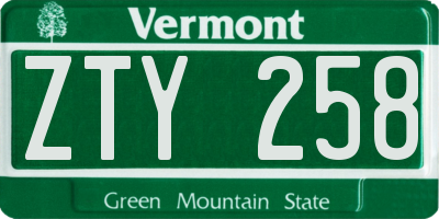 VT license plate ZTY258