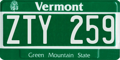 VT license plate ZTY259