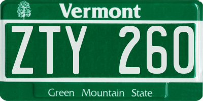 VT license plate ZTY260