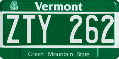 VT license plate ZTY262