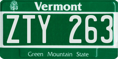 VT license plate ZTY263