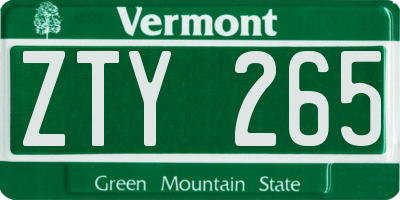 VT license plate ZTY265