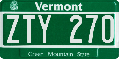 VT license plate ZTY270
