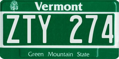 VT license plate ZTY274