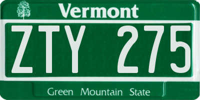 VT license plate ZTY275