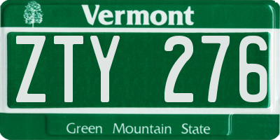 VT license plate ZTY276