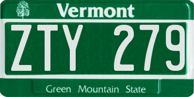 VT license plate ZTY279