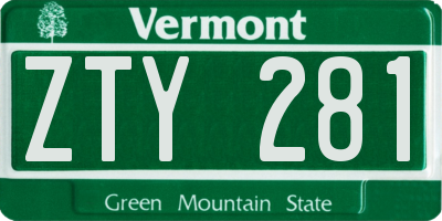 VT license plate ZTY281