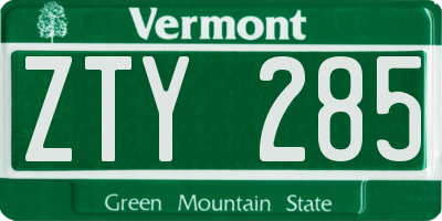 VT license plate ZTY285