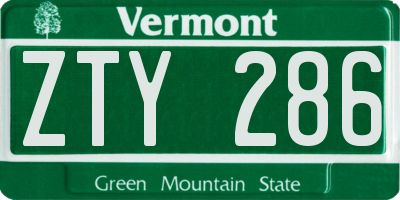 VT license plate ZTY286