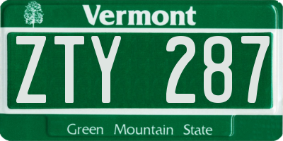 VT license plate ZTY287