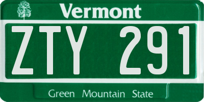VT license plate ZTY291