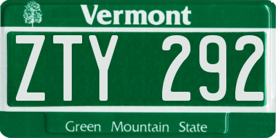VT license plate ZTY292