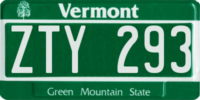 VT license plate ZTY293