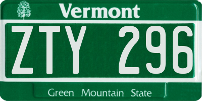 VT license plate ZTY296