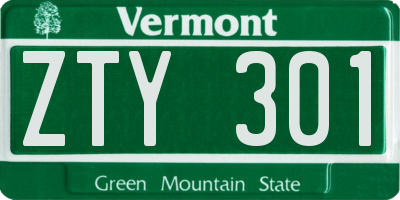 VT license plate ZTY301