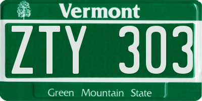 VT license plate ZTY303