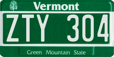 VT license plate ZTY304