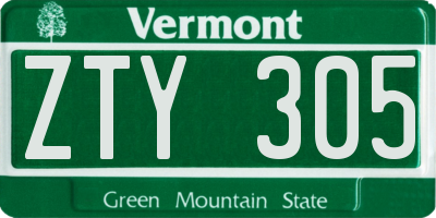 VT license plate ZTY305