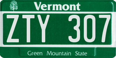 VT license plate ZTY307