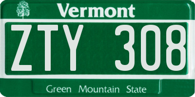 VT license plate ZTY308