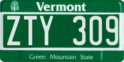 VT license plate ZTY309