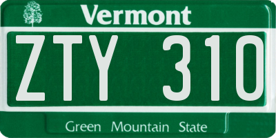 VT license plate ZTY310