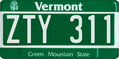 VT license plate ZTY311