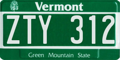 VT license plate ZTY312