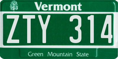 VT license plate ZTY314