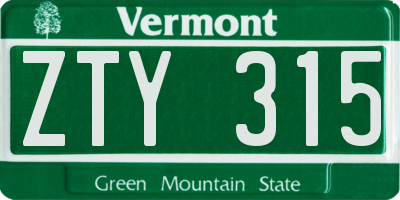 VT license plate ZTY315
