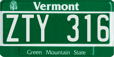 VT license plate ZTY316