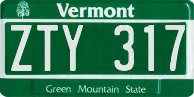 VT license plate ZTY317