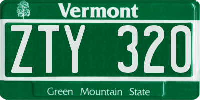 VT license plate ZTY320