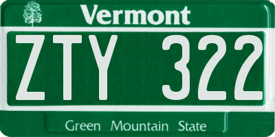 VT license plate ZTY322