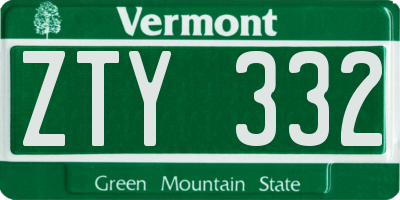 VT license plate ZTY332