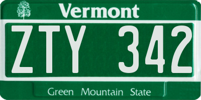 VT license plate ZTY342