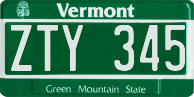 VT license plate ZTY345