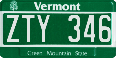 VT license plate ZTY346