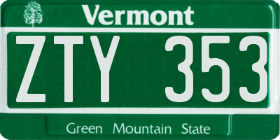 VT license plate ZTY353