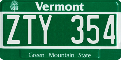 VT license plate ZTY354