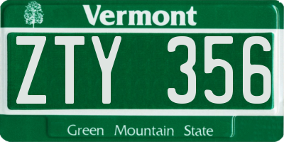 VT license plate ZTY356