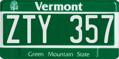 VT license plate ZTY357