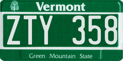 VT license plate ZTY358